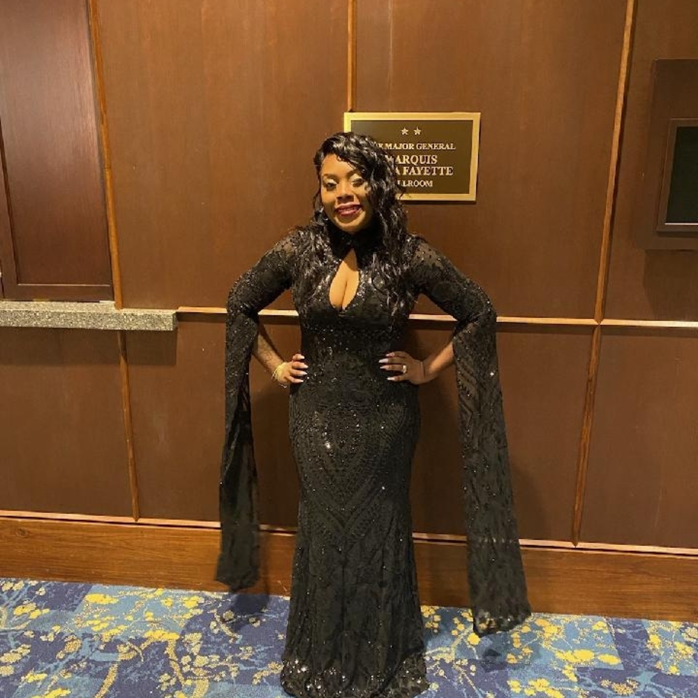 Fashion Nova Black Sequin Bell Sleeve Gown